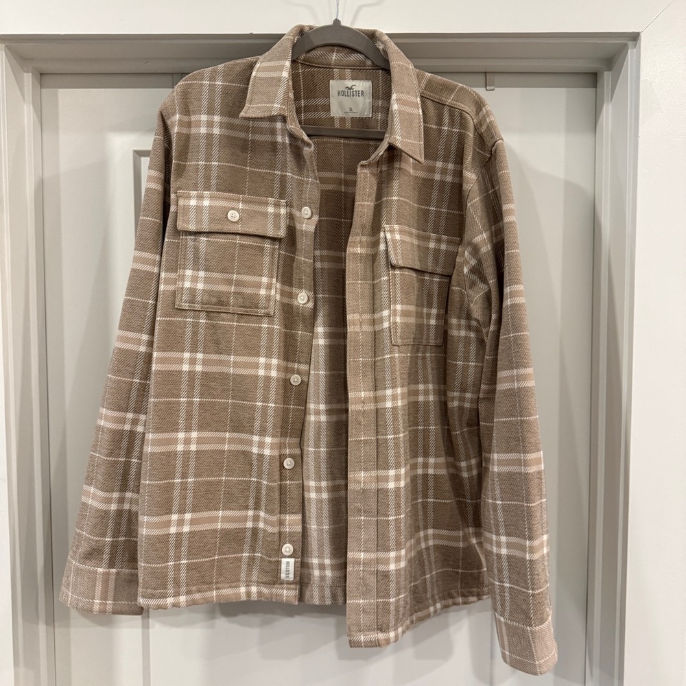 Hollister Brown Plaid Button-Up Shirt Jacket